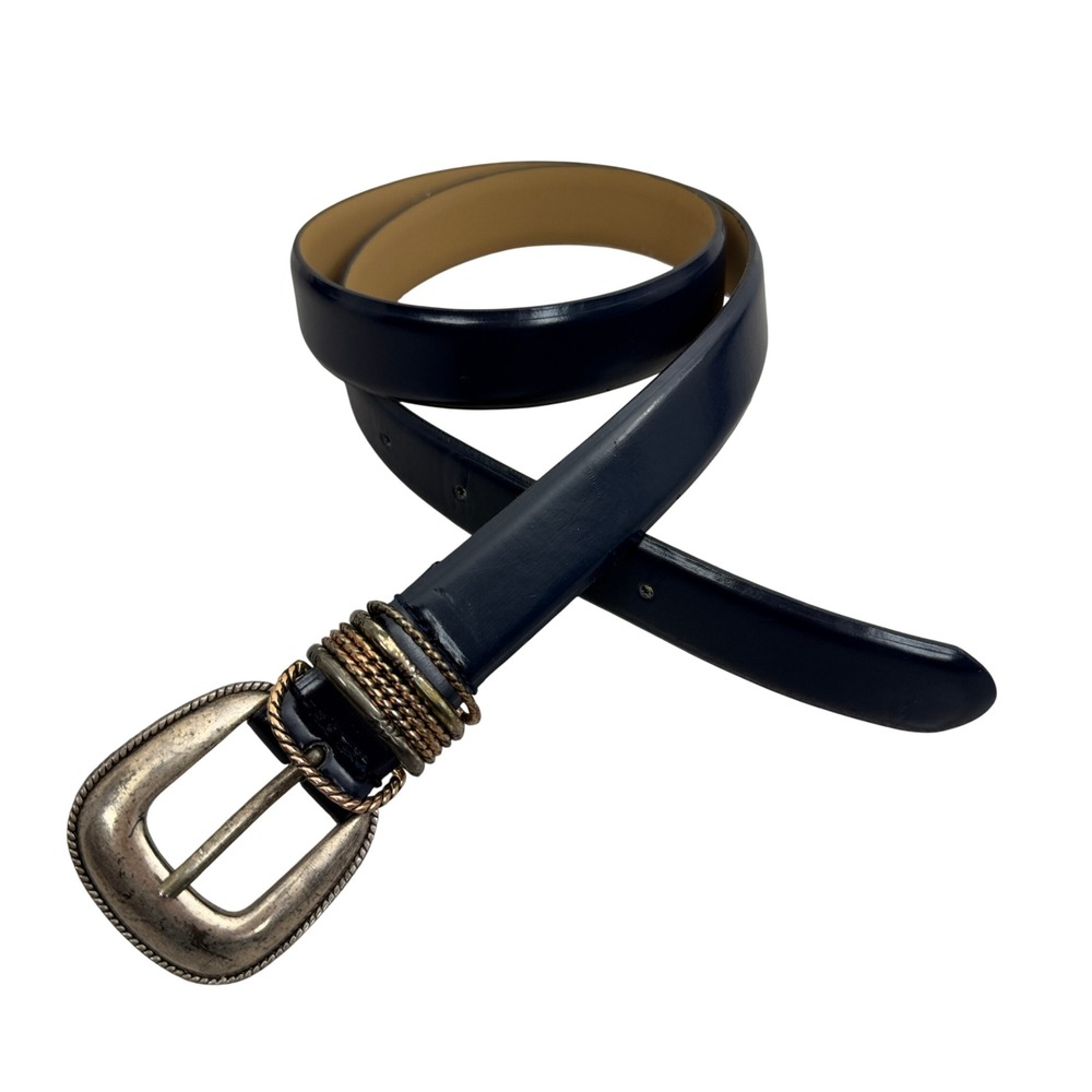 Donna Katz Belt Womens Medium Blue Silver Buckle Twisted Wire Detail Polished